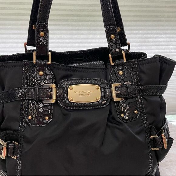 Michael Kors Black Nylon Tote/ Handbag with Croc embossed patent leather trims - Picture 10 of 10